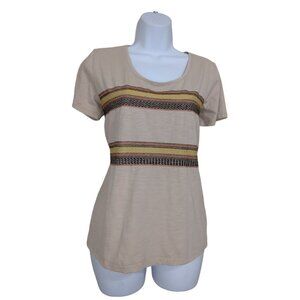 Rebecca Malone Women's Tan with embroidery detail short sleeve Boho top size M